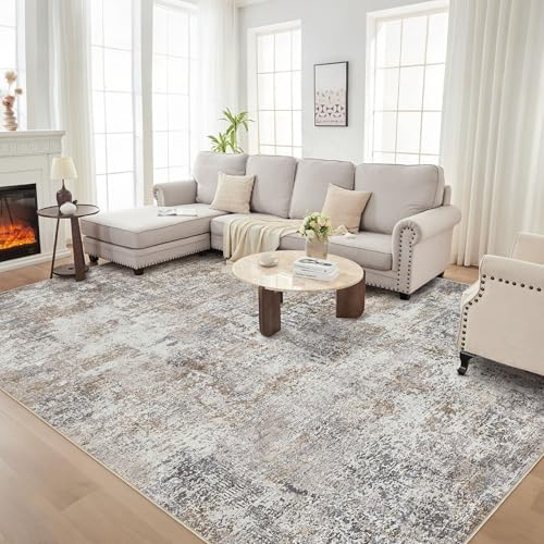 DMOYEST Area Rug Living Room Rugs - 8x10 Washable Large Soft Indoor Neutral Modern Abstract Low Pile Rug Carpet for Bedroom Dining Room Farmhouse Home Office - Brown/Grey/Black - Image 6