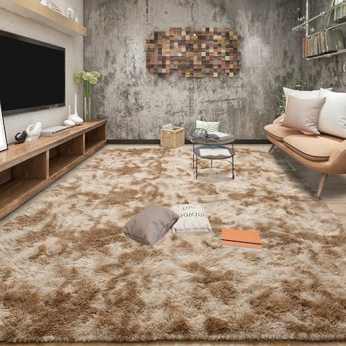Tepook Fluffy Large Rugs for Living Room, Shag Area Rug 6x9 Soft Carpet for Bedroom, Modern Shaggy Rug for Kids Boys Girls, Plush Indoor Nursery Home Decor Rug with Non-Slip Bottom, Tie-Dyed Beige by Tepook