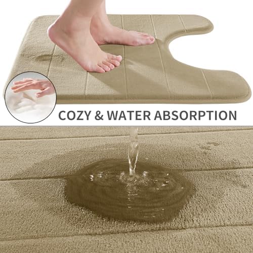 Yimobra Memory Foam Toilet Bath Mat U-Shaped, Soft and Comfortable, Super Water Absorbent, Non-Slip, Machine Wash and Easy to Dry for Bathroom Commode Contour Rug, 24 X 24 Inches, Light Tan - Image 3