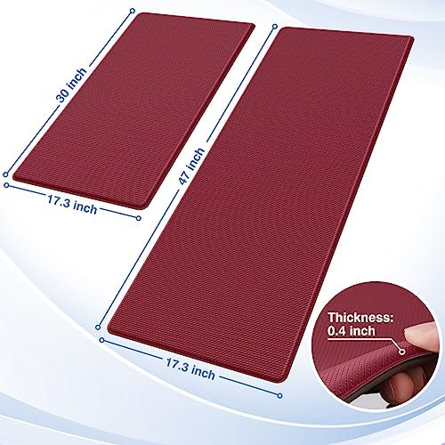 StepRite Kitchen Mats for Floor, 2-Piece Anti-Fatigue Rugs, Burgundy - Image 2