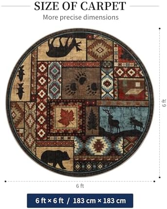 YIHOUSE Washable Rustic Cabin Round Rug, 6ft - Image 2