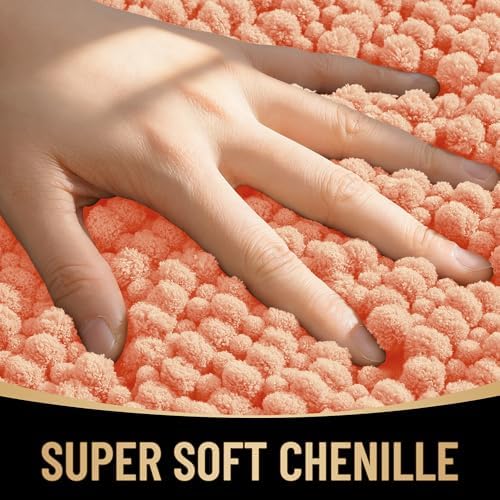 OLANLY Thick Chenille Bathroom Rugs 36x24, Soft Absorbent Bath Mat, Peach - Image 2