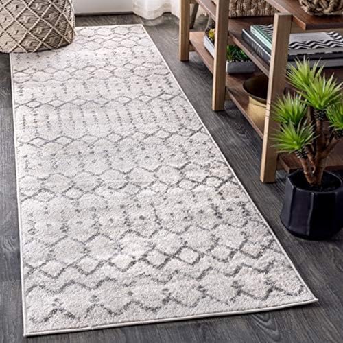 JONATHAN Y Boho Vintage Diamond Cream/Gray Runner Rug 2X8 ft, Moroccan Hype for Living Room, Bedroom, Kitchen, Office, Easy-Cleaning, High Traffic, Pet-Friendly, Non-Shedding (MOH101B-28) by JONATHANY