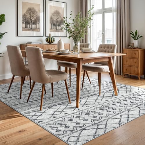 KUTA Area Rug 5x7 Grey, Washable Boho Large Living Room Moroccan Rugs - Image 4