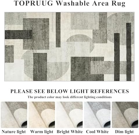 TOPRUUG Area Rug 5x6 Washable: Geometric Non-Slip Low Pile Rugs for Living Room Large Kitchen Bedroom Office - Ultra Soft Modern Aesthetic Home Decor (Beige/Olive Green/Gray, 5X6) - Image 2