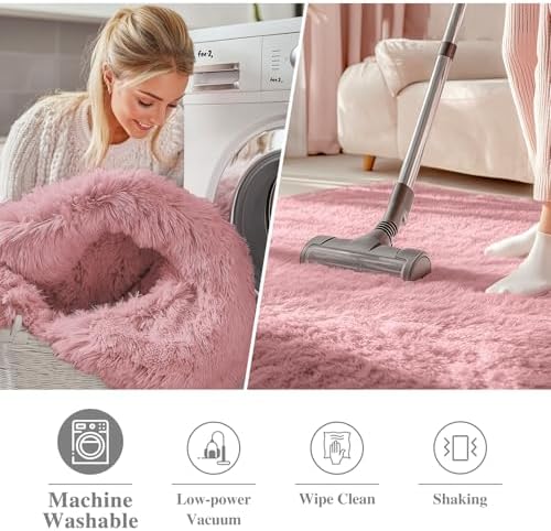 OLANLY Pale Pink Round Rugs for Bedroom - Machine Washable, 6 ft Circle Area Rugs for Living Room, Soft and Fluffy Shaggy Carpet for Teen Girls and Boys, Nursery Rooms, Dorms, Home Decor Aesthetic - Image 3