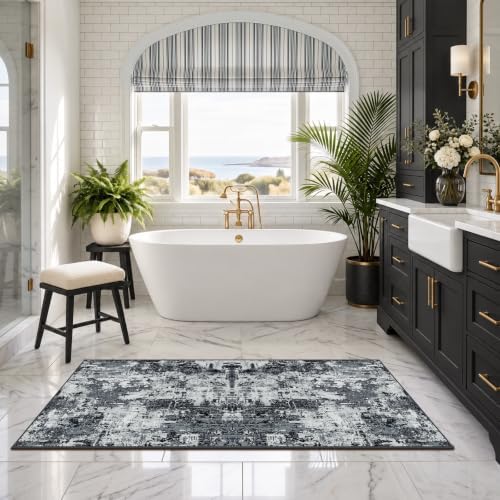 RELEANY Washable Runner 2'x6' Abstract Area Rug for Hallway Black White - Image 5