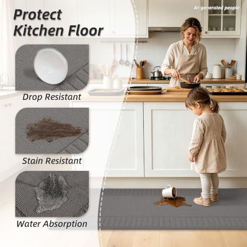 BEQHAUSE Kitchen Rugs 20"x48", Non Slip Washable Kitchen Floor Mat, Grey - Image 4