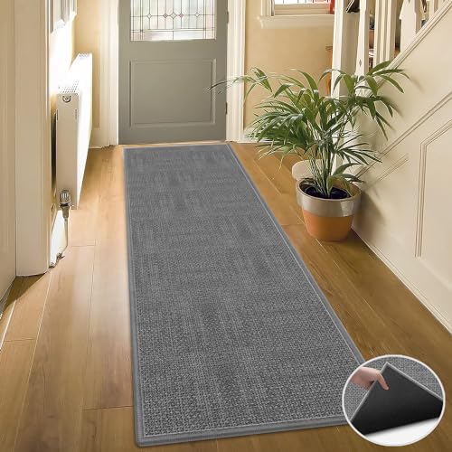 8FT Jute Hallway Runner Rug, Rubber Backed Absorbent Kitchen Runner Carpets, Grey Laundry Room Runner Mat, Grey - Image 2