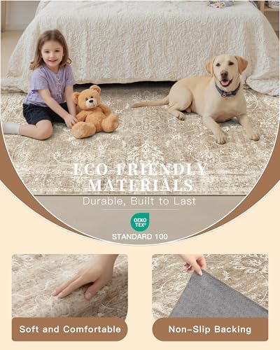 Madane Washable Area Rug 4x6 for Living Room, Soft Neutral Rugs Beige/Brown - Image 5