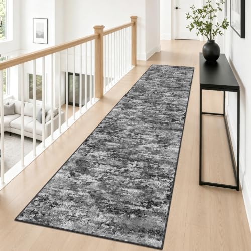 Modern Hallway Runner Rug 2x10,Textured Non Slip Carpet Runner,Black/Gray - Image 3