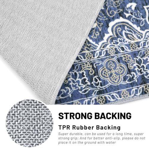 KUTA Vintage Rug 3x5 Area Rugs for Entryway Blue Beige Washable Kitchen Rug - Image 6