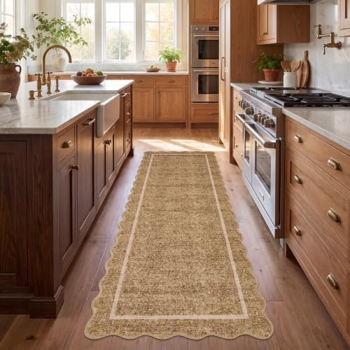 GarveeHome Scalloped Runner Rug for Hallway 2x10 Non Slip Washable, Camel by GarveeHome