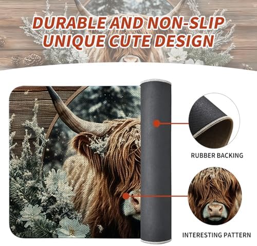 Farmhouse Kitchen Rugs Sets of 2 Non Slip Washable, Rustic Country Highland Cow Kitchen Mats for Floor 2 Piece Home Decor - Image 5