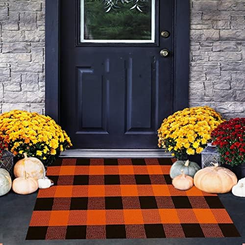 SEEKSEE Halloween Decor Buffalo Plaid Outdoor Rug 27.5x43 Orange and Black Front Door Mat, Layering Rug for Porch, Halloween Doormat, Front Porch Rug for Outdoor Entrance Entryway Patio Porch Decor - Image 6