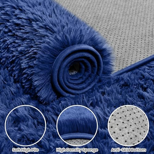 5x7 Fluffy Shag Area Rugs for Living Room Bedroom: Soft Plush Carpet Blue - Image 6