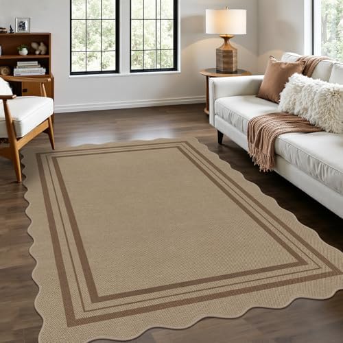 Modern Easy Jute 4x6 Outdoor Patio Rug, Washable Indoor Brown Kitchen Rugs Farmhouse Neutral Non Slip Area Rug for Living Room Backyard Bedroom by LORWER