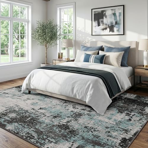 RELEANY Washable 7'x9' Abstract Area Rug for Living Room Teal Black - Image 3