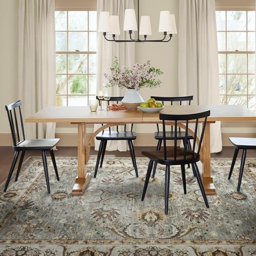 5x7 Ft Machine Washable Area Rugs for Bedroom, Thin Vintage Floral Print Rug Non Slip Carpet for Living Room, Dining Room, Office Home Decor (Brown) - Image 3
