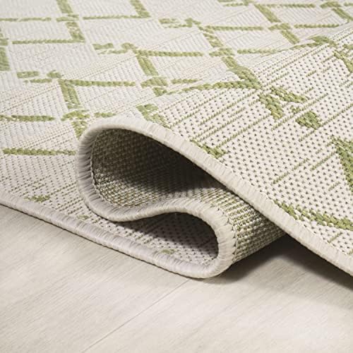 JONATHAN Y Moroccan Geometric Indoor Outdoor Runner Rug 2X8 Cream/Green, Ourika Textured Weave for Backyard, Patio, Porch, Easy-Cleaning, High Traffic, Pet-Friendly, Non-Shedding (SMB108M-28) - Image 5