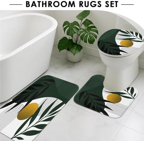Bathroom Sets with Shower Curtain and Rugs, Set of 4, Boho Leaves - Image 5