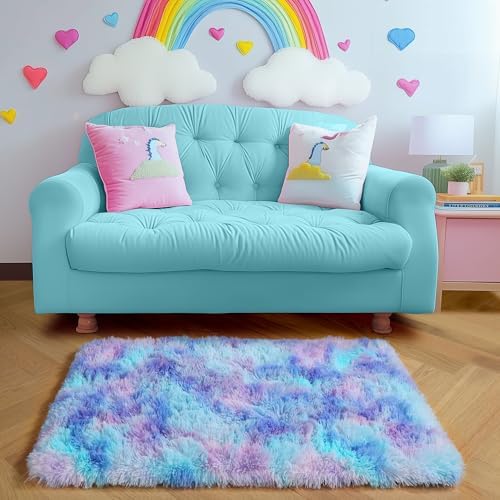 Amdrebio Purple Rainbow Mermaid Small Mini Cute Rug 2x3 for Girls Bedroom - Image 3