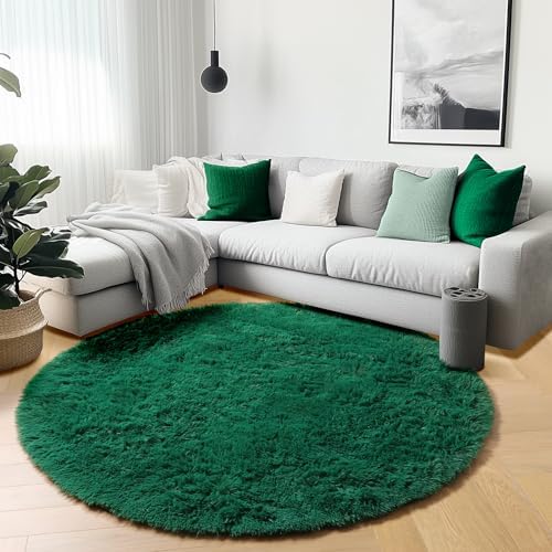 ONASAR Dark Green Round Area Rugs 6ft, Ultra Soft Bedroom Circle Rug for Kids Girls Teen Room, Furry Plush Shaggy Carpet Floor Mat for Baby Nursery Living Room Playroom Dorm Home Decor - Image 4
