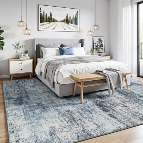 9x12 Area Rug for Living Room, Abstract Washable Non-Slip Large Rugs, Blue - Image 2