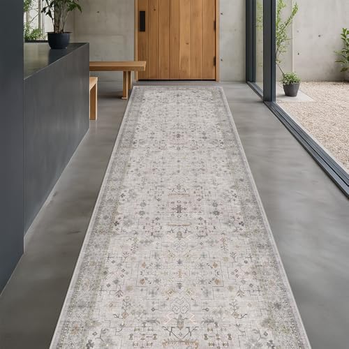 Hazo Haus Boho Washable 3x20 Extra Long Hallway Runner Rug, Neutral Light Gray & Sage Large Kitchen Floor Rug Indoor, Non-Slip Stain & Fade Resistant, Vintage Floral Décor - Image 6