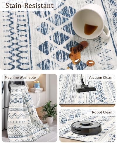 Miukiki 4x6 Washable Area Rug Non Slip Rug for Living Room Blue - Image 4