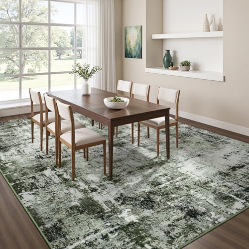 Rugflix 9x12 Area Rugs for Living Room, Washable Dark Green Large Rug - Image 3