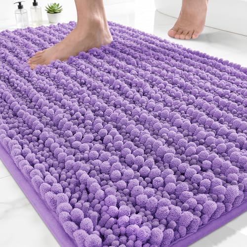 Yimobra Bathroom Rugs Non Slip Washable - Ultra Soft Absorbent Chenille Bath Mat, Quick Dry Shaggy Floor Carpet for Tub Shower, Lavender Home Decor Accessories, 24x17 Inch by Yimobra