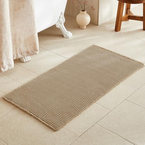TYUU Waffle Bath Mat, Boho Bathroom Rugs Non Slip Washable, 48x24 Khaki by TYUU