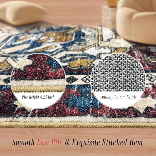 RUGSURE Washable Area Rugs - Perfect for Living Room, Bedroom, Kids Room, Nursery - Stain & Water Resistant Non-Slip, Pet & Child Friendly, Vintage Tribal Area Rugs (Rust and Blue, 5' x 7') - Image 3