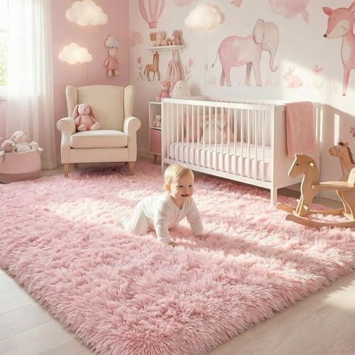 Amdrebio Pink Shag Plush Area Rug 6x9 for Girls Bedroom Nursery Classroom - Image 6