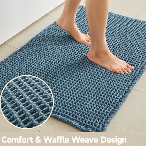 TYUU Waffle Runner Rug Bathroom, Long Boho Bath Mat, 72x24 Denim Blue - Image 3