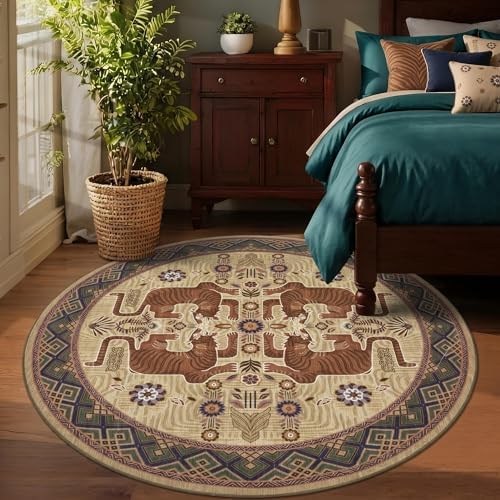 GarveeHome Tiger Round Area Rugs Boho Bedroom Non Slip Washable Vintage by GarveeHome