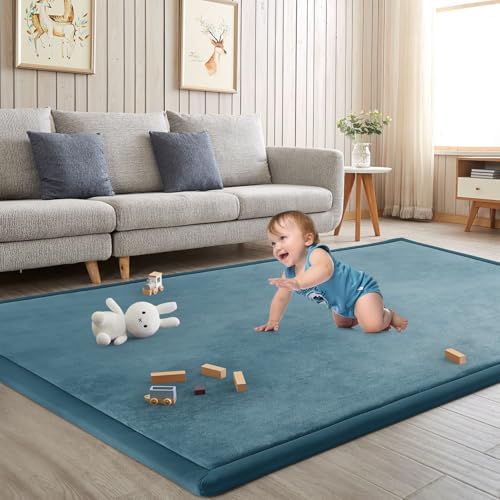 Baby Play Mat for Floor Nursery Rug Muscle Mat Area Rug Playroom Rug 50"x50" Playpen Mat Elastic Foam 1.3" Thick Crawling Mat for Babies,Toddlers, Infants, Kids,Indigo - Image 3