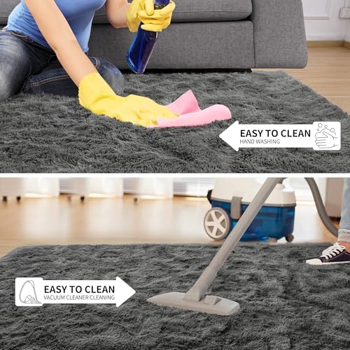 Tepook Dark Grey Fluffy Rugs for Living Room Shag Area Rug 6x9 for Bedroom - Image 6