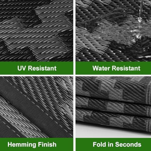 RURALITY Outdoor Rugs 5x8 Feet for Patios Clearance,Plastic Straw Waterproof Mats for Backyard,Porch,Deck,Balcony,Black&Deep Grey - Image 4