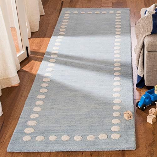 SAFAVIEH Kids Collection Accent Rug - 3' x 5', Blue & Ivory, Handmade Polka Dot Border Wool, Ideal for High Traffic Areas in Entryway, Living Room, Bedroom (SFK802M) - Image 4