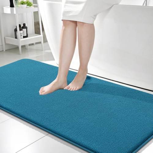 OLANLY Memory Foam Bathroom Runner Rugs 59x24, Long Bath Mats, Peacock Blue by OLANLY