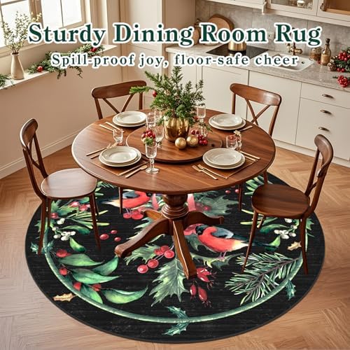 nesrt Black Christmas Round Area Rugs 5ft Non Slip Washable for Living Room - Image 3