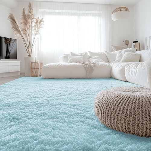 OLANLY 6x9 Machine Washable Large Area Rugs for Living Room, Bedroom, Soft Fluffy Shaggy Bedside Rug, Indoor Floor Carpet for Kids Girls and Boys, Dorms, Nursery, Home Decor Aesthetic, Light Blue - Image 3