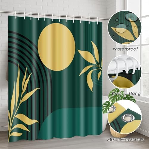 Bathroom Sets with Shower Curtain and Rugs Set of 4, Boho Geometric - Image 6
