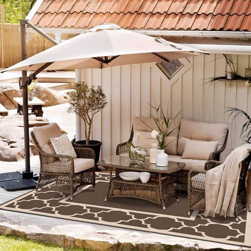 GENIMO Outdoor Rug, Waterproof Plastic Rugs for Patio, 6'x9' Coffee Beige - Image 2