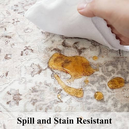 Hallway Washable Runner Rug - 2x7 Kitchen Rugs Entryway Rug Runner Vintage Soft Floor Mat Non Slip Indoor Farmhouse Carpet for Bathroom Living Room Bedroom (2 X 7, Beige) - Image 3