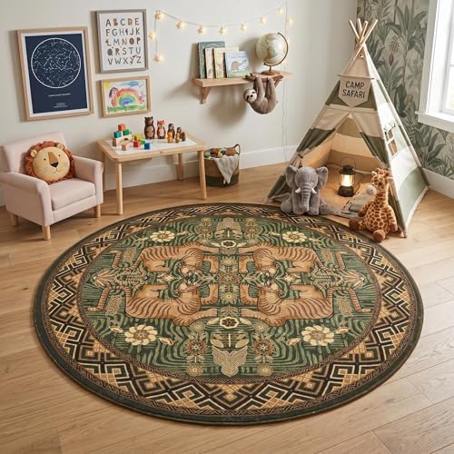 GarveeHome Tiger Round Area Rugs Boho Living Room Non Slip Washable Vintage - Image 2