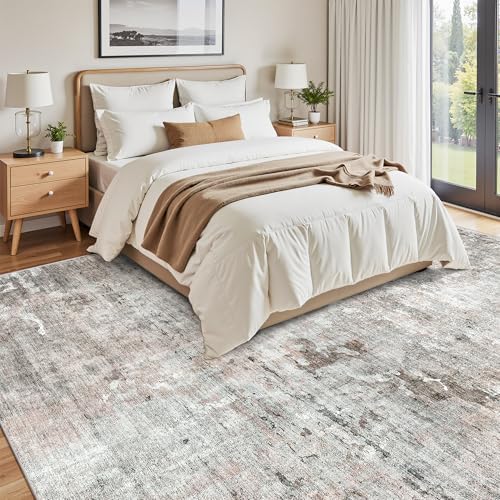 Soalmost 9x12 Area Rugs for Living Room Washable Rug Abstract Pink/Grey - Image 4