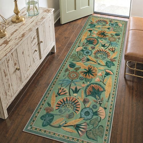 Zealude Floral Kitchen Rugs, 2.5X8 Green Runner Rug for Hallway, Non Slip Rugs for Entryway, Washable Carpet Runner with Rubber Backing, Vintage Rug for Bathroom Bedroom Indoor by Zealude